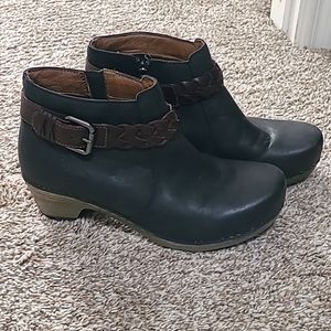 Dansko Black Bootie, zip side, braid and buckle detail, womans size 40 (9 us)